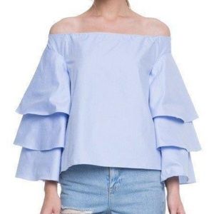 NWT Endless Rose Ruffle dramatic baby blue top